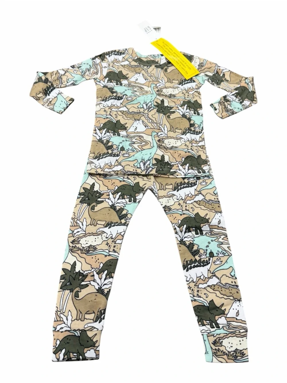 Baby Gap Organic Cotton Pajama Set, Size 2T, Dinosaur Print, Brown White, NEW